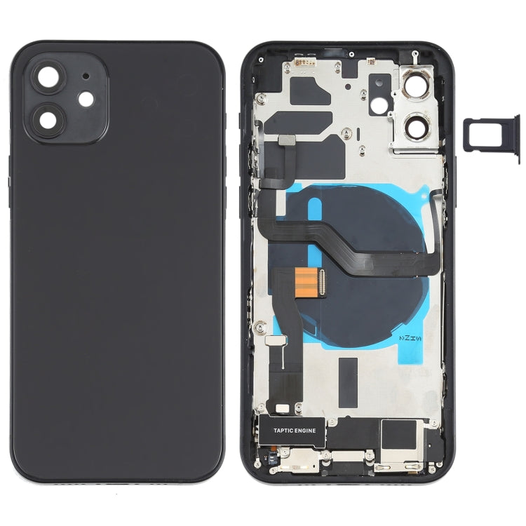 iPhone 12 Battery Back Cover Assembly with Buttons, Charging Port, Camera Lens, Speaker & Card Tray
