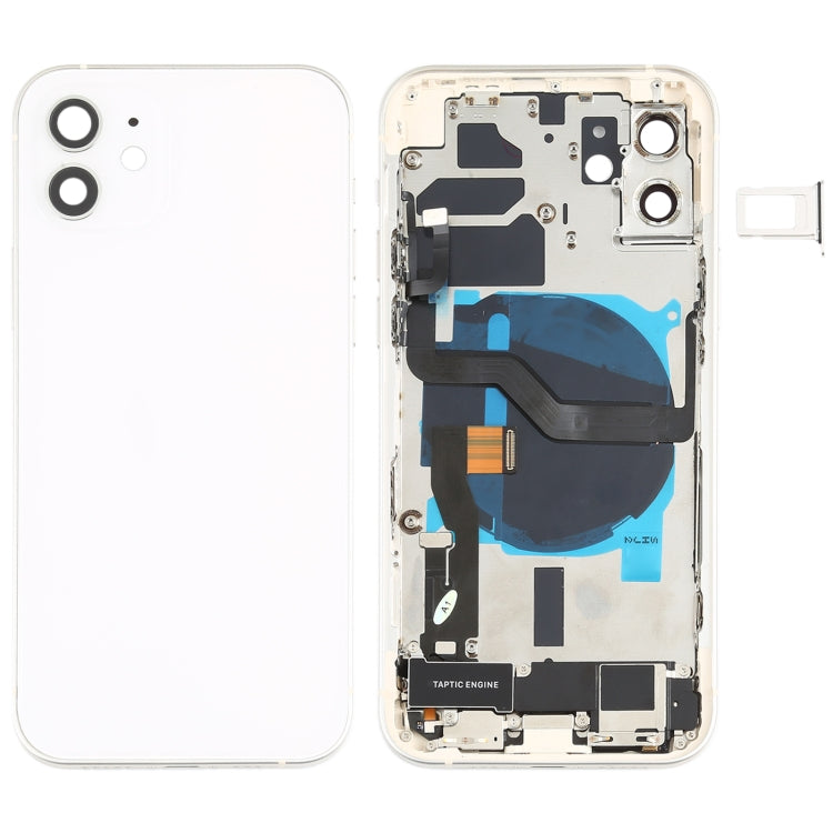 iPhone 12 Battery Back Cover Assembly with Buttons, Charging Port, Camera Lens, Speaker & Card Tray