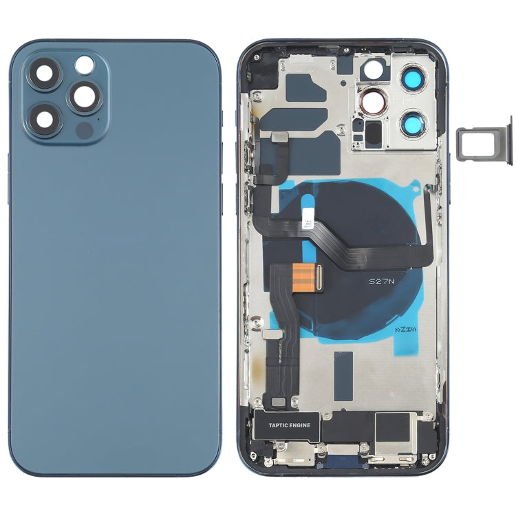Tapa trasera de batería para iPhone 12 Pro con botones, altavoz, lente de cámara, puerto de carga y módulo inalámbrico en negro y dorado
