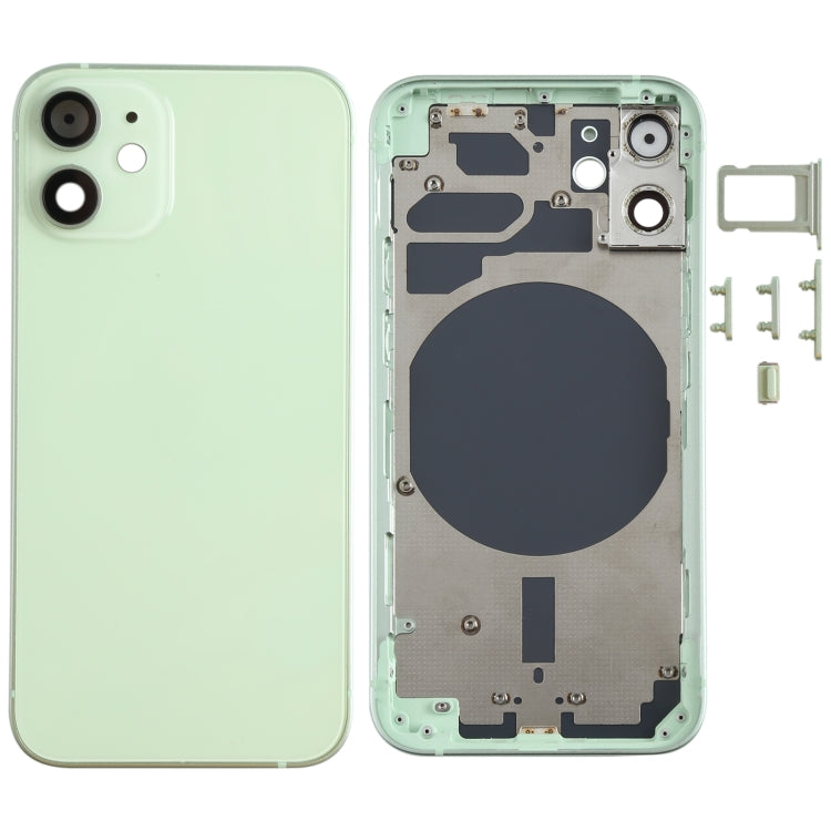 Carcasa trasera premium para iPhone 12 Mini con bandeja para SIM, teclas laterales y lente de cámara (disponible en verde y morado)