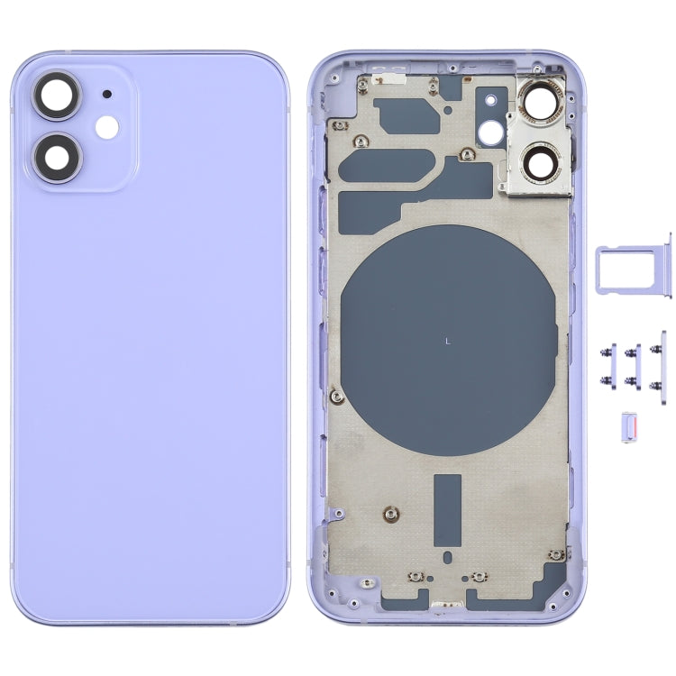 Carcasa trasera premium para iPhone 12 Mini con bandeja para SIM, teclas laterales y lente de cámara (disponible en verde y morado)