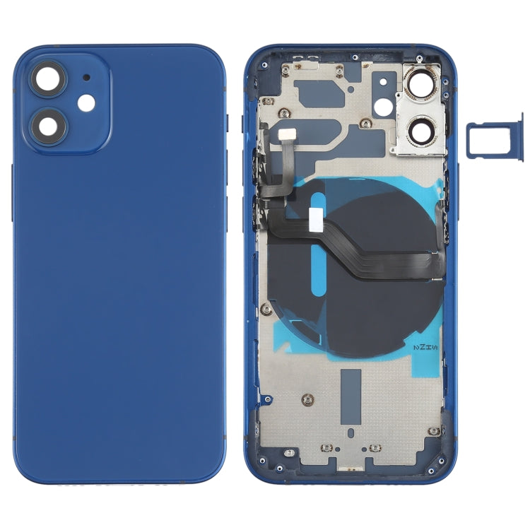 Tapa trasera de batería para iPhone 12 Mini con teclas laterales, bandeja para tarjetas, cable flexible de encendido y volumen, módulo de carga inalámbrica de repuesto