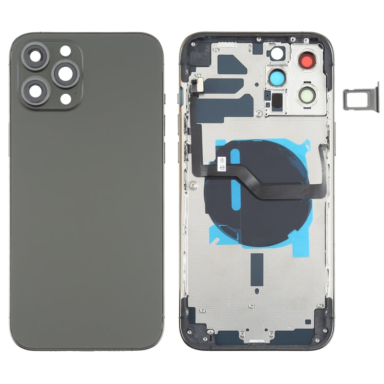 Repuesto de tapa trasera de batería con teclas laterales y módulo de carga inalámbrica para iPhone 12 Pro Max