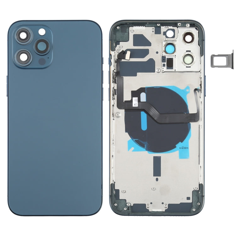 Repuesto de tapa trasera de batería con teclas laterales y módulo de carga inalámbrica para iPhone 12 Pro Max