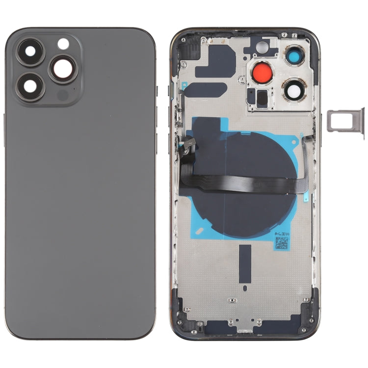 Conjunto de tapa trasera de batería para iPhone 13 Pro Max con teclas laterales, bandeja para tarjetas, cable flexible de encendido y volumen, y módulo de carga inalámbrica