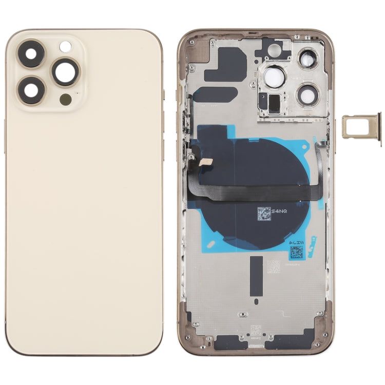 Conjunto de tapa trasera de batería para iPhone 13 Pro Max con teclas laterales, bandeja para tarjetas, cable flexible de encendido y volumen, y módulo de carga inalámbrica