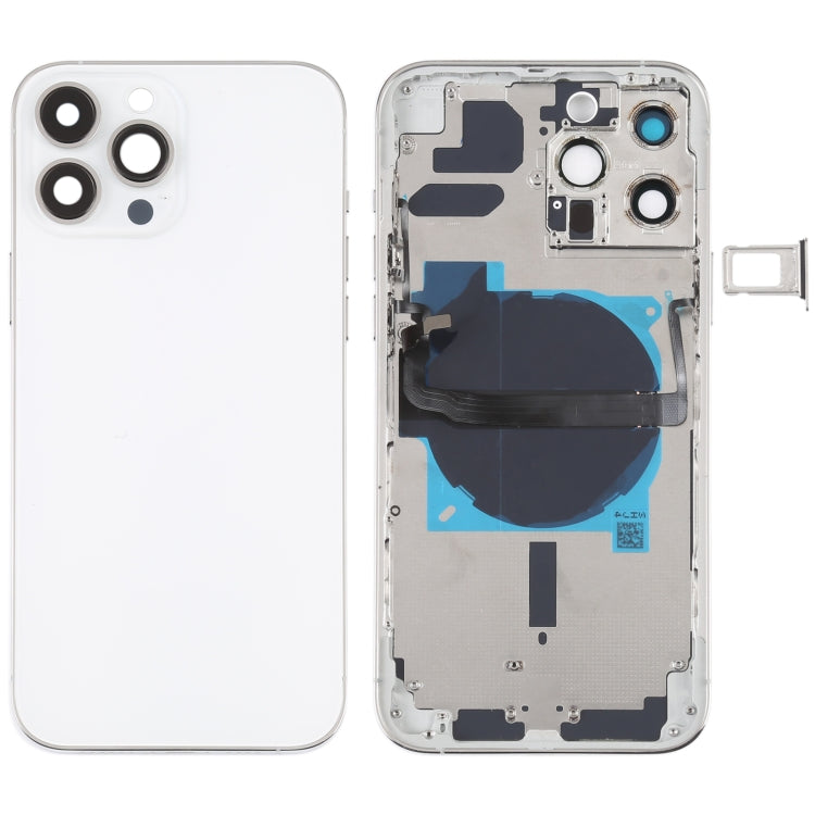 Conjunto de tapa trasera de batería para iPhone 13 Pro Max con teclas laterales, bandeja para tarjetas, cable flexible de encendido y volumen, y módulo de carga inalámbrica