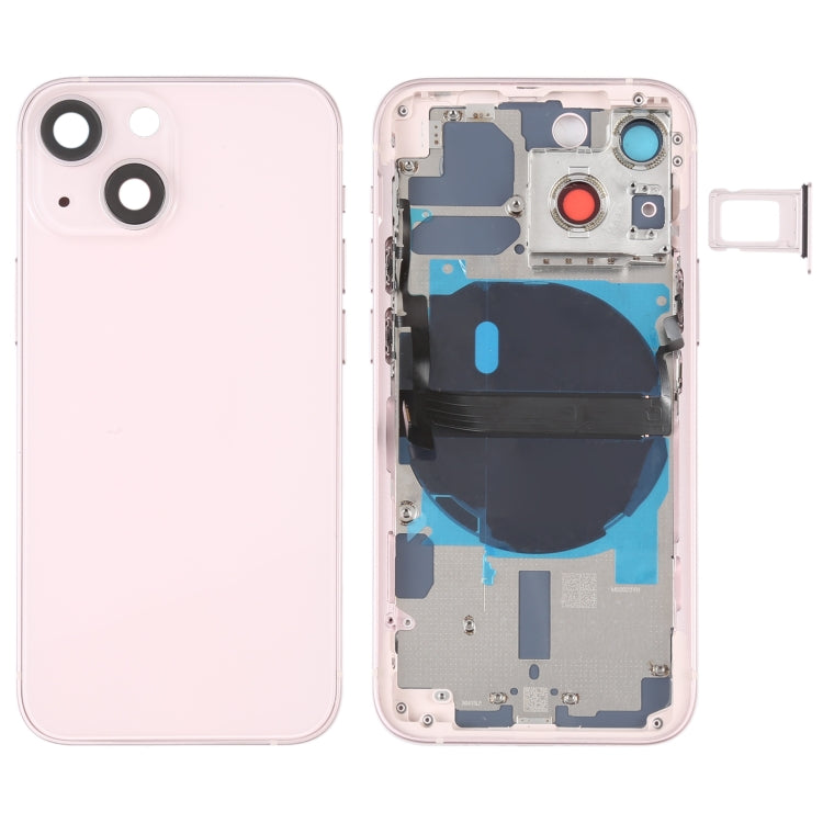Tapa trasera de batería para iPhone 13 Mini con teclas laterales, bandeja para tarjetas, cable flexible de encendido/volumen y módulo de carga inalámbrica