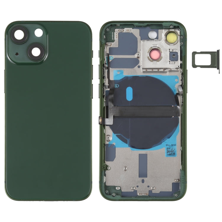 Tapa trasera de batería para iPhone 13 Mini con teclas laterales, bandeja para tarjetas, cable flexible de encendido/volumen y módulo de carga inalámbrica