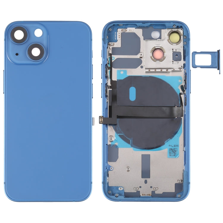Tapa trasera de batería para iPhone 13 Mini con teclas laterales, bandeja para tarjetas, cable flexible de encendido/volumen y módulo de carga inalámbrica