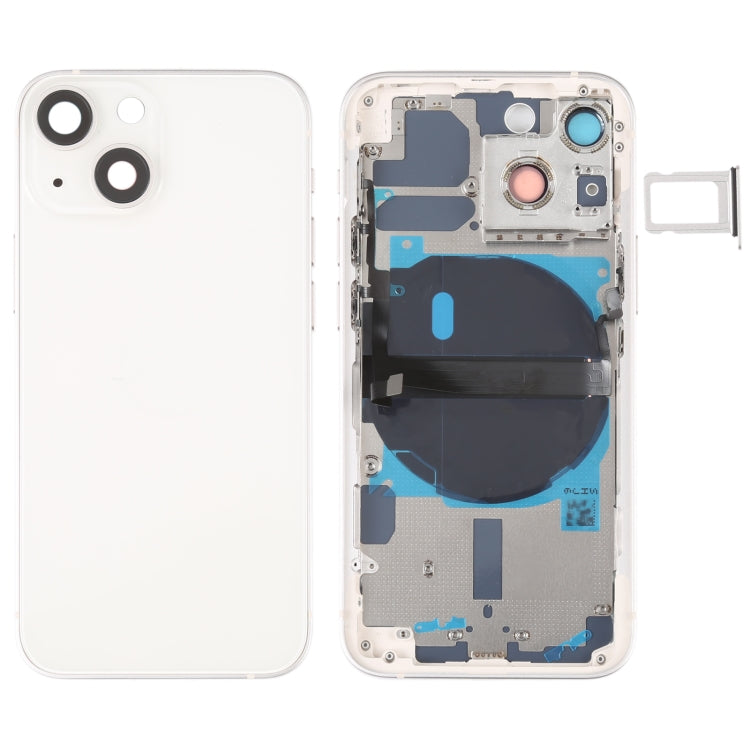 Tapa trasera de batería para iPhone 13 Mini con teclas laterales, bandeja para tarjetas, cable flexible de encendido/volumen y módulo de carga inalámbrica