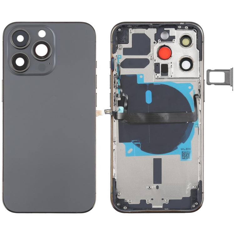 Reemplazo de tapa trasera de batería para iPhone 13 Pro con teclas laterales, bandeja para tarjetas, cable flexible de encendido y volumen, módulo de carga inalámbrica (ensamblaje completo)