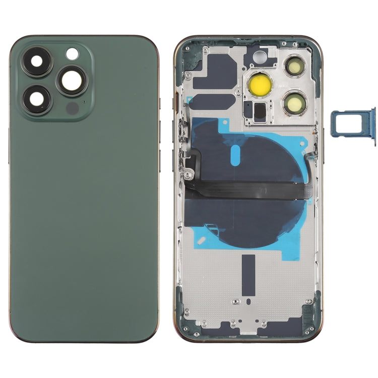 Reemplazo de tapa trasera de batería para iPhone 13 Pro con teclas laterales, bandeja para tarjetas, cable flexible de encendido y volumen, módulo de carga inalámbrica (ensamblaje completo)
