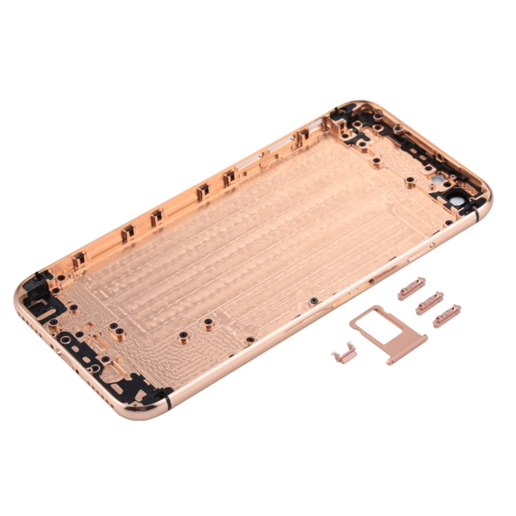 5-in-1 Metal Housing for iPhone 6-12, Includes Back Cover, Buttons, Mute Switch, and Card Tray (Gold+White, No Headphone Jack)
