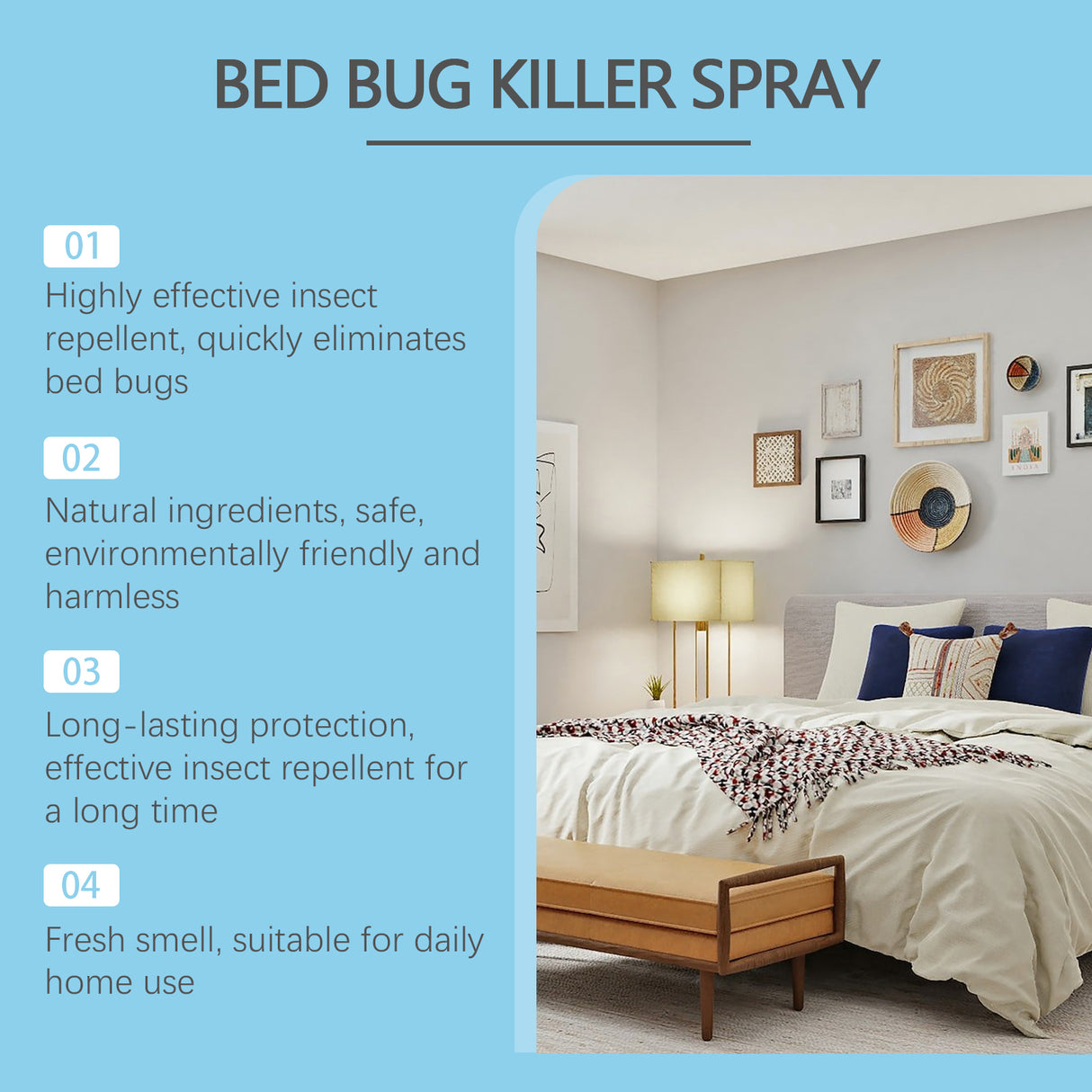 Plant-Based Bed Bug Killer & Dust Mite Spray | Non-Toxic, Safe for Pets, 4oz Travel Size