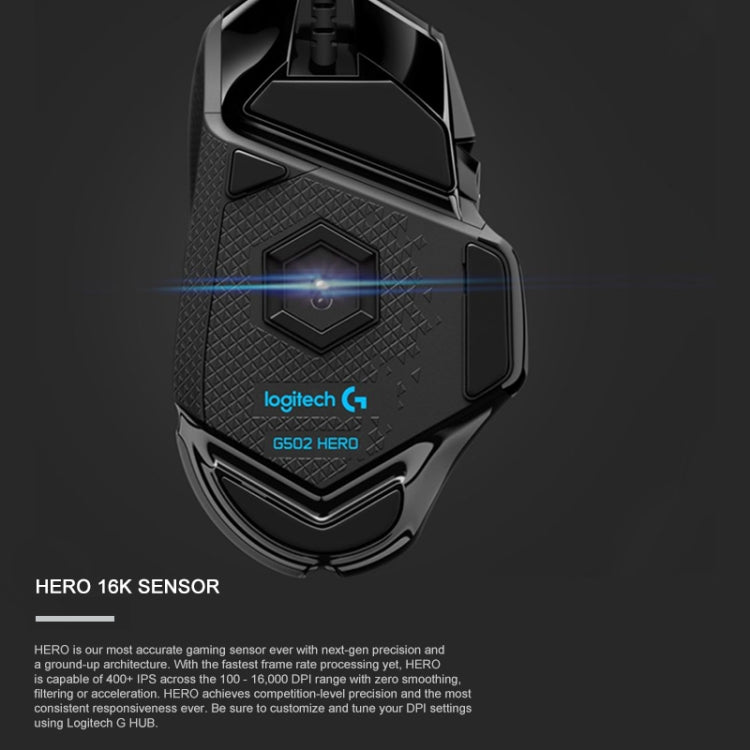 Logitech G502 HERO Wired Gaming Mouse with 11 Buttons, Length: 2.1m - LYDARZ