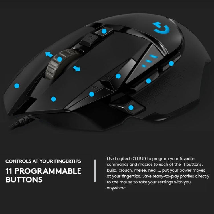 Logitech G502 HERO Wired Gaming Mouse with 11 Buttons, Length: 2.1m - LYDARZ