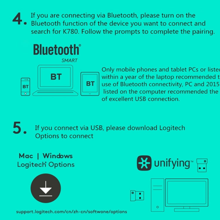 Logitech K780 Multi-device Bluetooth + Unifying Dual Mode Wireless Keyboard with Stand - LYDARZ