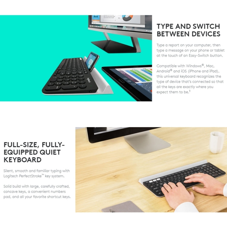 Logitech K780 Multi-device Bluetooth + Unifying Dual Mode Wireless Keyboard with Stand - LYDARZ