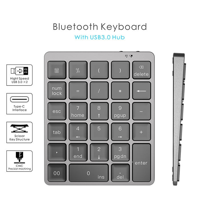 N970 Pro Dual Modes Aluminum Alloy Rechargeable Wireless Bluetooth Numeric Keyboard - LYDARZ