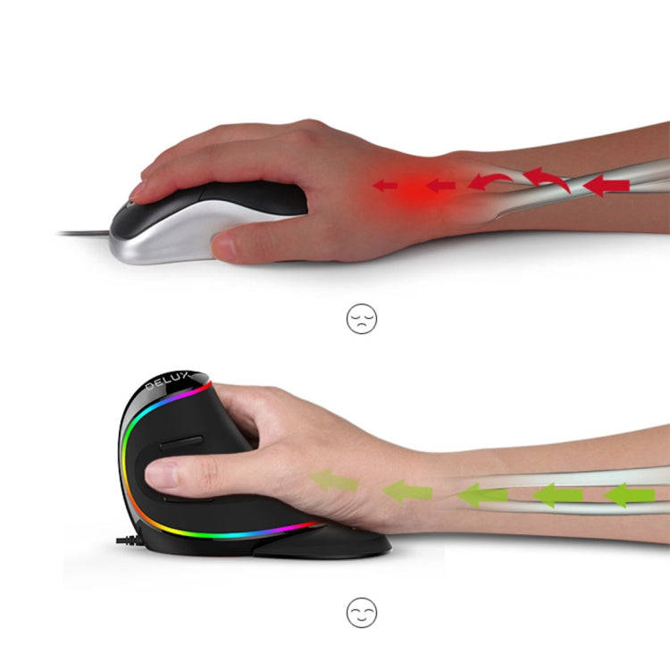 DELUX M618 Plus RGB Wired Optical Mouse Ergonomic Vertical Mouse 4000DPI, 4000DPI Wired - LYDARZ