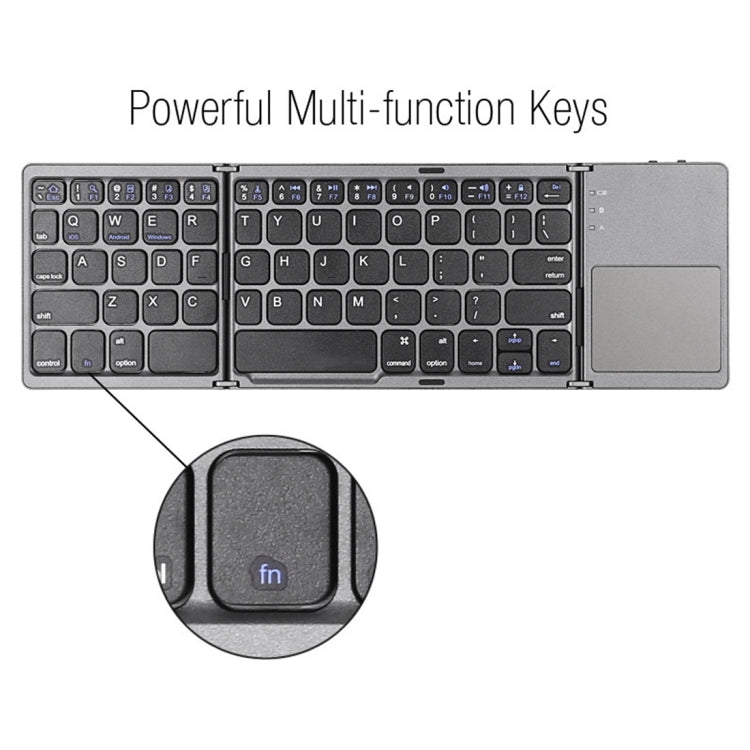 B033 Bluetooth Wireless Fodable Keyboard - Rechargeable 3-Folding Design with 64 Keys for Ultimate Portability