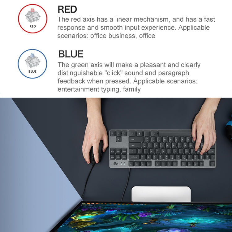 Miniteclado mecánico Logitech K835 con eje verde - Rendimiento con cable
