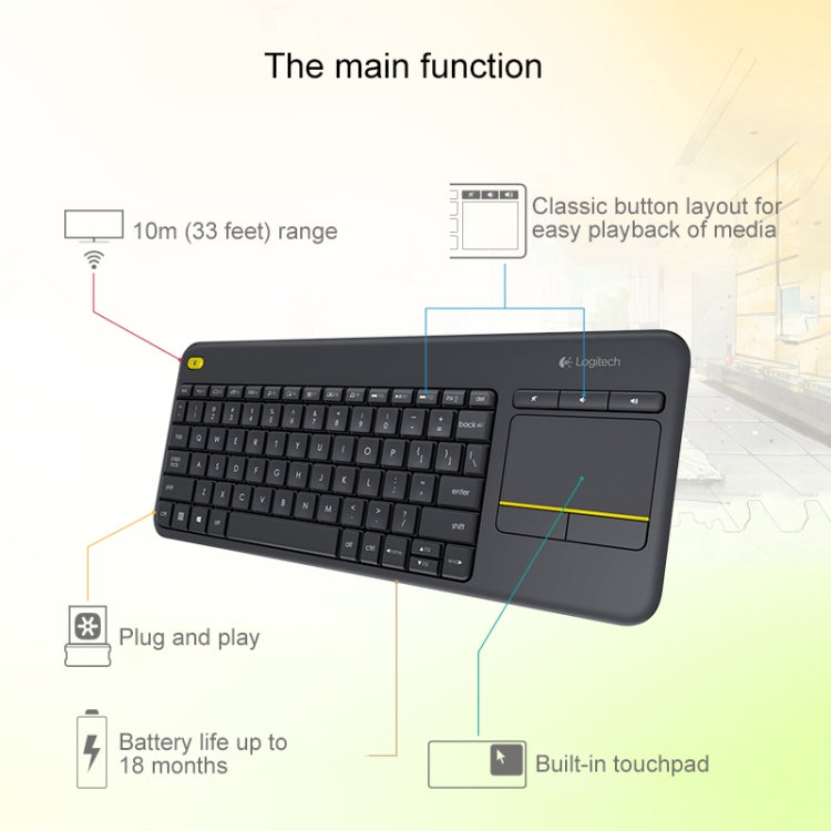 Teclado inalámbrico Logitech K400 Plus con control táctil de 2,4 GHz