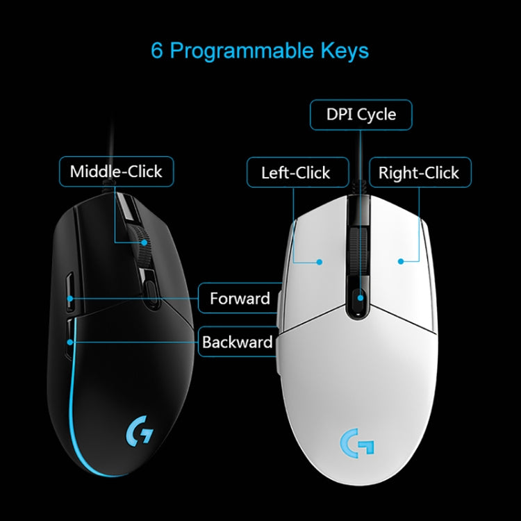 Logitech G102 6-keys RGB Glowing Five-speed Adjustable Wired Optical Gaming Mouse - LYDARZ
