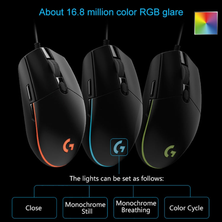 Logitech G102 6-keys RGB Glowing Five-speed Adjustable Wired Optical Gaming Mouse - LYDARZ