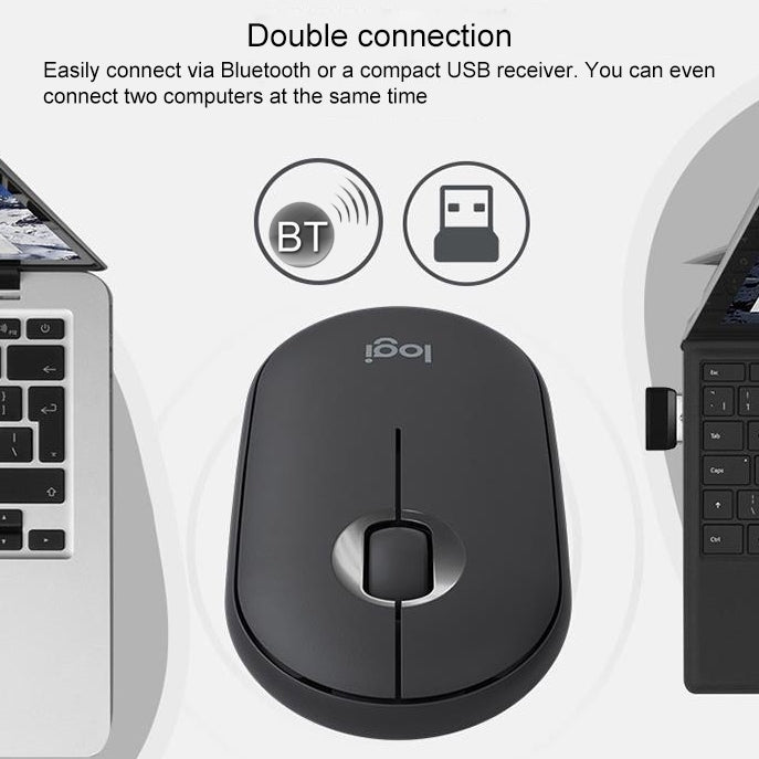 Logitech Pebble Wireless Mouse - Cobblestone Shape, Thin Design, 3 Keys, 1000 DPI, Mute, Bluetooth Optical