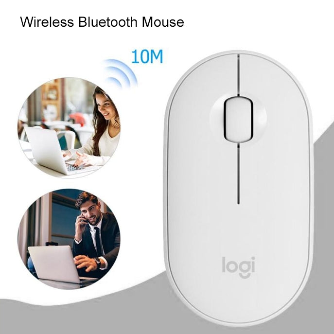 Logitech Pebble Wireless Mouse - Cobblestone Shape, Thin Design, 3 Keys, 1000 DPI, Mute, Bluetooth Optical