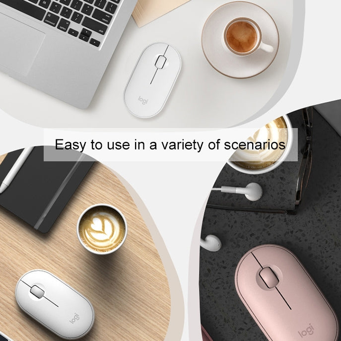 Logitech Pebble Wireless Mouse - Cobblestone Shape, Thin Design, 3 Keys, 1000 DPI, Mute, Bluetooth Optical