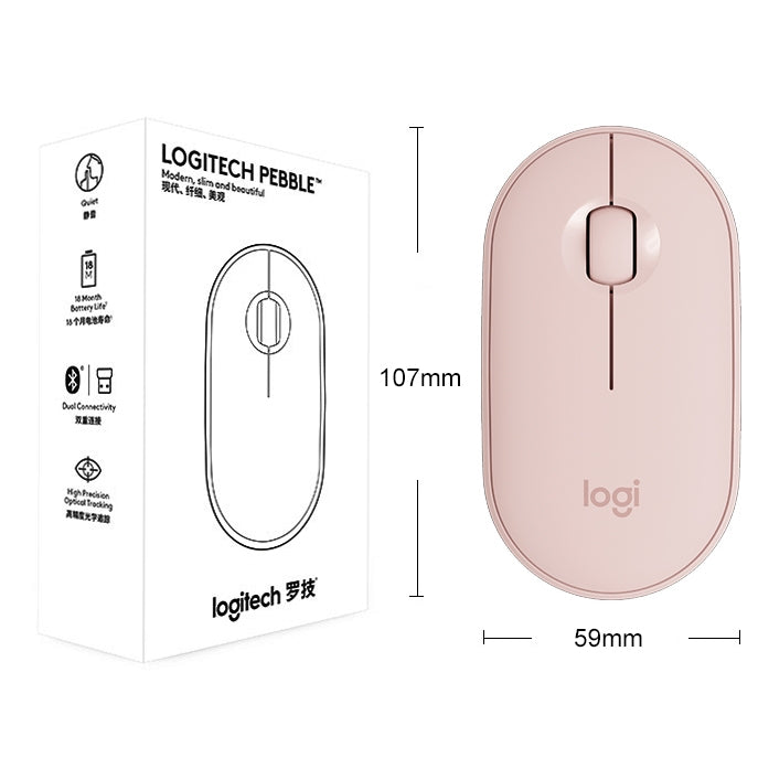 Logitech Pebble Wireless Mouse - Cobblestone Shape, Thin Design, 3 Keys, 1000 DPI, Mute, Bluetooth Optical