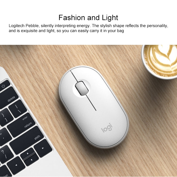 Logitech Pebble Wireless Mouse - Cobblestone Shape, Thin Design, 3 Keys, 1000 DPI, Mute, Bluetooth Optical