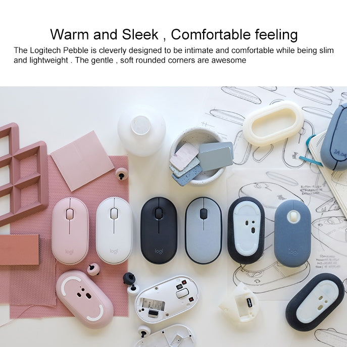 Logitech Pebble Wireless Mouse - Cobblestone Shape, Thin Design, 3 Keys, 1000 DPI, Mute, Bluetooth Optical