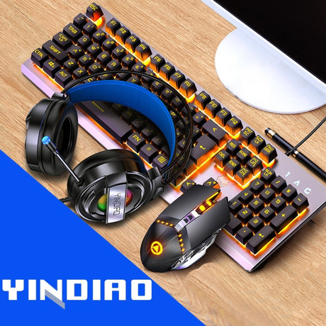 YINDIAO K002 USB Wired Mechanical Feel RGB Backlight Keyboard + Optical Mouse + Headset Set - LYDARZ