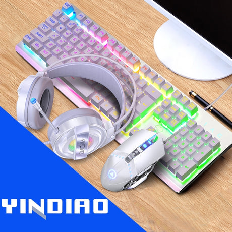 YINDIAO K002 USB Wired Mechanical Feel RGB Backlight Keyboard + Optical Mouse + Headset Set - LYDARZ