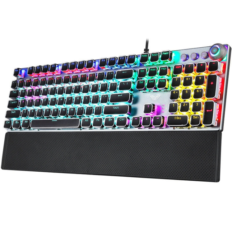 Teclado mecánico para juegos AULA F2088: 108 teclas con revestimiento de luz mixta, interruptores azules y conexión USB con cable.
