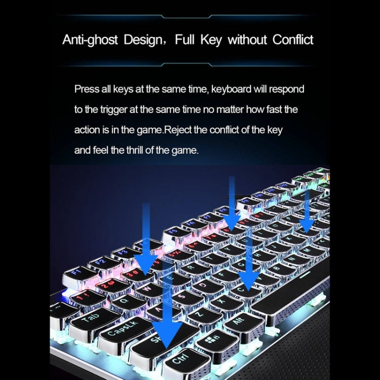 Teclado mecánico para juegos AULA F2088: 108 teclas con revestimiento de luz mixta, interruptores azules y conexión USB con cable.