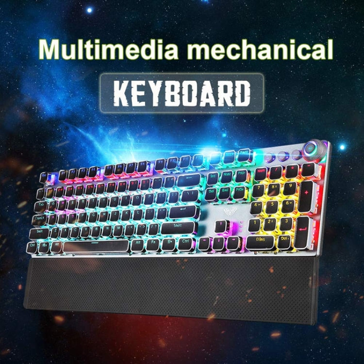 Teclado mecánico para juegos AULA F2088: 108 teclas con revestimiento de luz mixta, interruptores azules y conexión USB con cable.