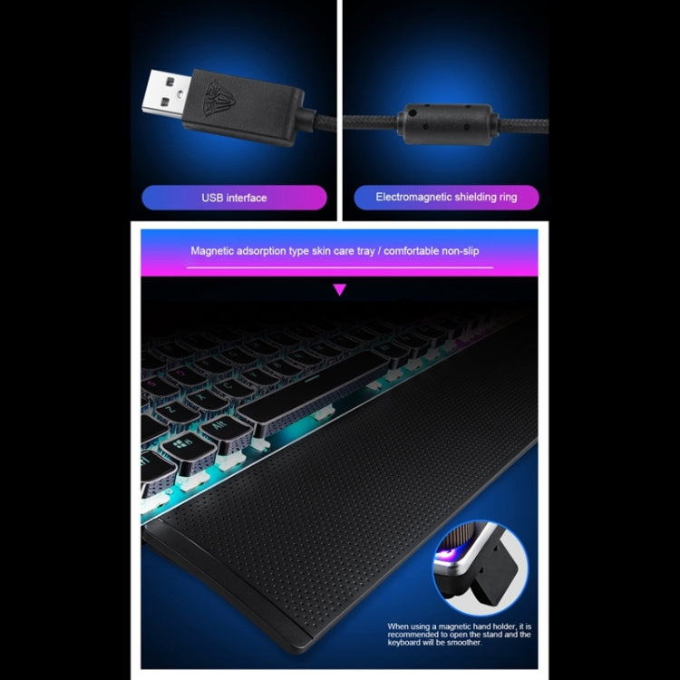 Teclado mecánico para juegos AULA F2088: 108 teclas con revestimiento de luz mixta, interruptores azules y conexión USB con cable.