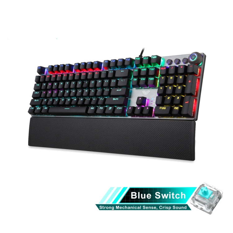 AULA F2088 108 Keys Mixed Light Mechanical Blue Switch Wired USB Gaming Keyboard with Metal Button - LYDARZ