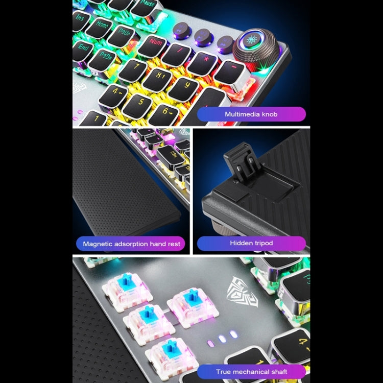 Teclado mecánico para juegos AULA F2088: 108 teclas con cable USB, botones metálicos y de luz.