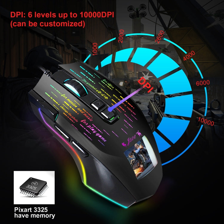 HXSJ J500 7 Keys RGB Programmable Display Screen Gaming Wired Mouse, J500 - LYDARZ