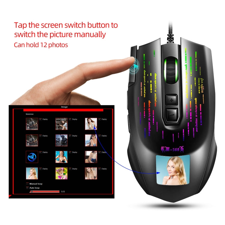 HXSJ J500 7 Keys RGB Programmable Display Screen Gaming Wired Mouse, J500 - LYDARZ