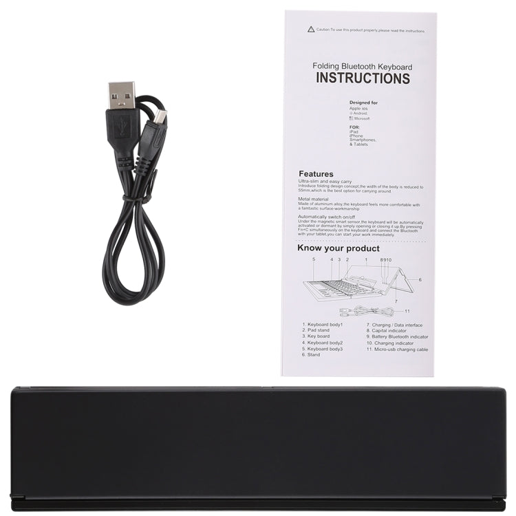 GK608 Ultra-thin Foldable Bluetooth V3.0 Keyboard, Built-in Holder, Support Android / iOS / Windows System - LYDARZ