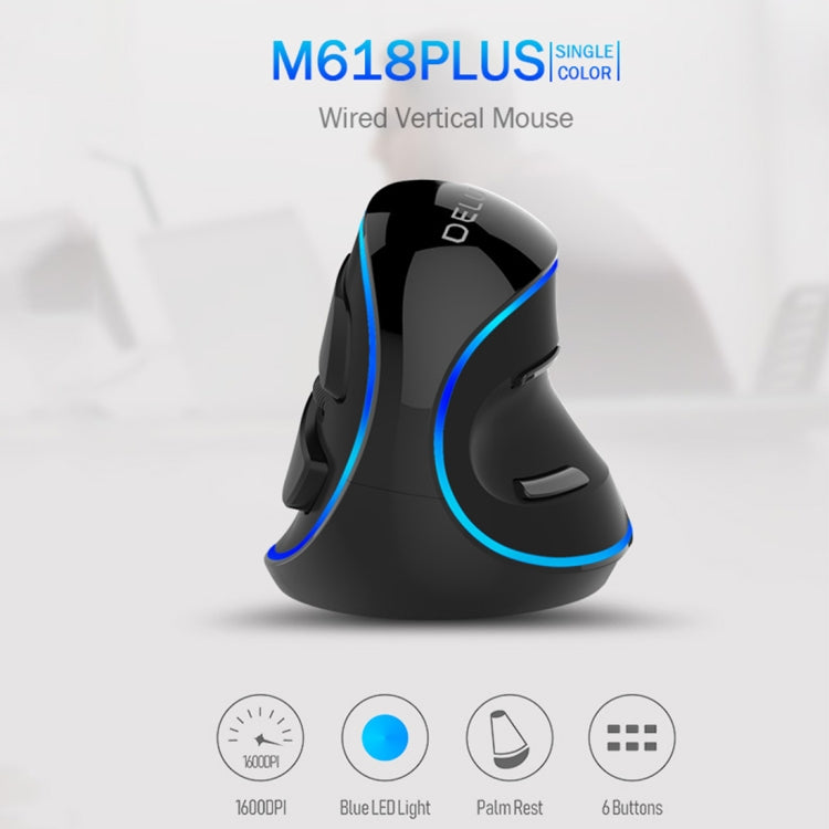Ratón óptico vertical ergonómico DELUX M618 Plus con cable, versión azul