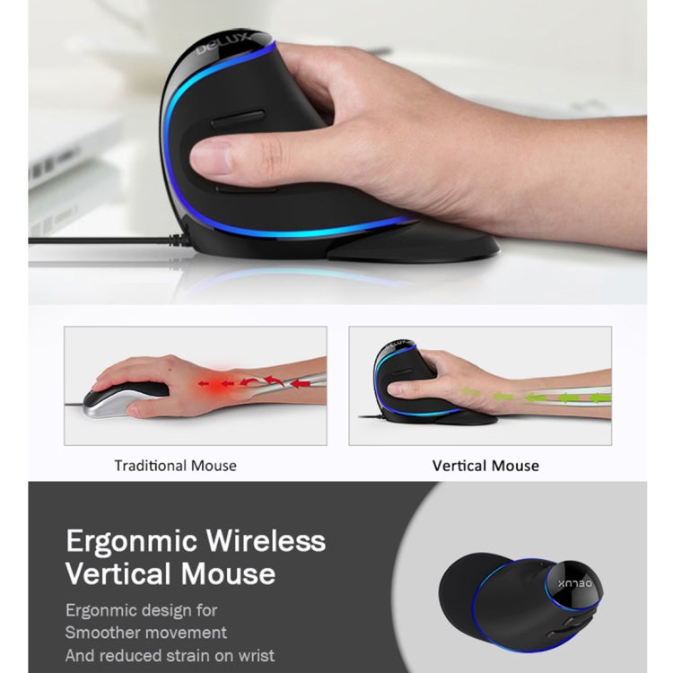 Ratón óptico vertical ergonómico DELUX M618 Plus con cable, versión azul