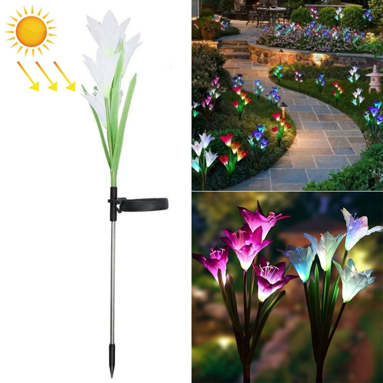 Lámpara solar de 4 cabezas con forma de lirio artificial, luz LED decorativa para césped, resistente al agua IP55.